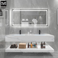 Waterproof LED Wall Hang Mounted Ceramic Wash Hand Basin Bathroom Cabinet Vanity with Artificial Stone Counter